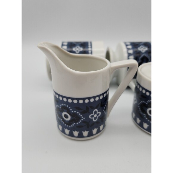 Vintage Coffee Or Tea Set Navy Paisley 2 Cups, Cream & Sugar Porcelain - Picture 9 of 12